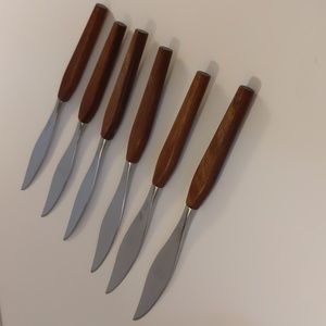 Vintage Fleetwood Designer Teak Handled Stainless Steel Steak Knives set of 6